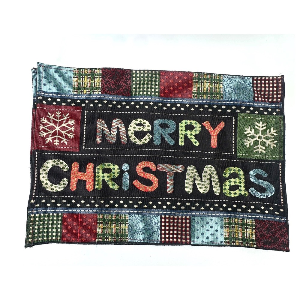 Merry Christmas Woven Tapestry Placemats Set of 4 Patchwork Snowflake Holiday